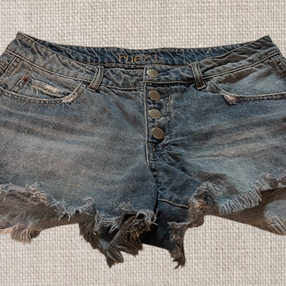 Rue21 Blue Jean Shorts with Frayed Hem and Cut-Off Style